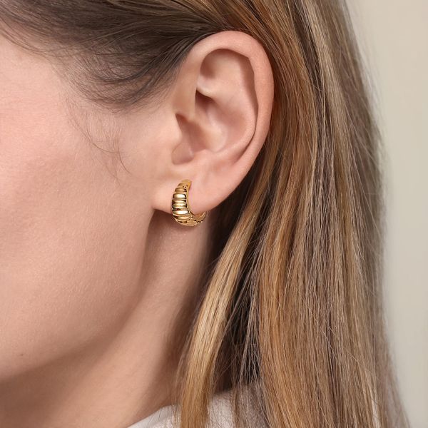 Gabriel & Co 14K Yellow Gold Contemporary Huggie Hoop Earrings Image 2 Bradley's Jewelers Jacksonville, NC