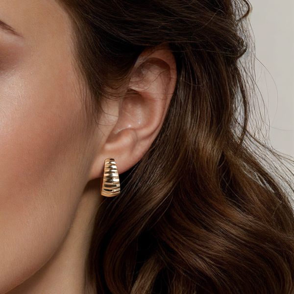 Gabriel & Co 14K Yellow Gold Contemporary Huggie Hoop Earrings Image 3 Bradley's Jewelers Jacksonville, NC