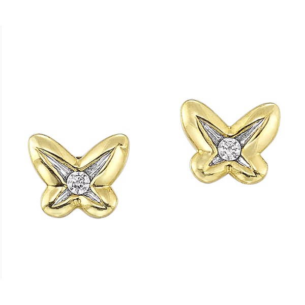 10K Yellow Gold Butterfly Stud Earrings with .05 CTW Round Diamonds Bradley's Jewelers Jacksonville, NC