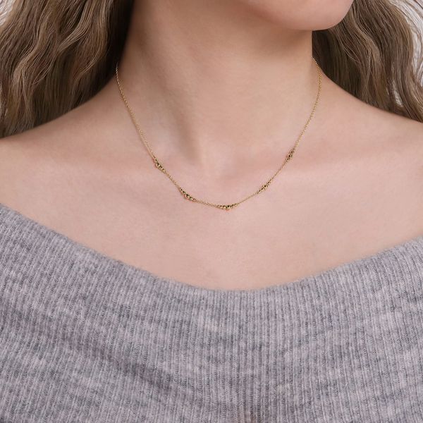Gabriel & Co 14K Yellow Gold Graduated Bujukan Beads Station Necklace Image 3 Bradley's Jewelers Jacksonville, NC