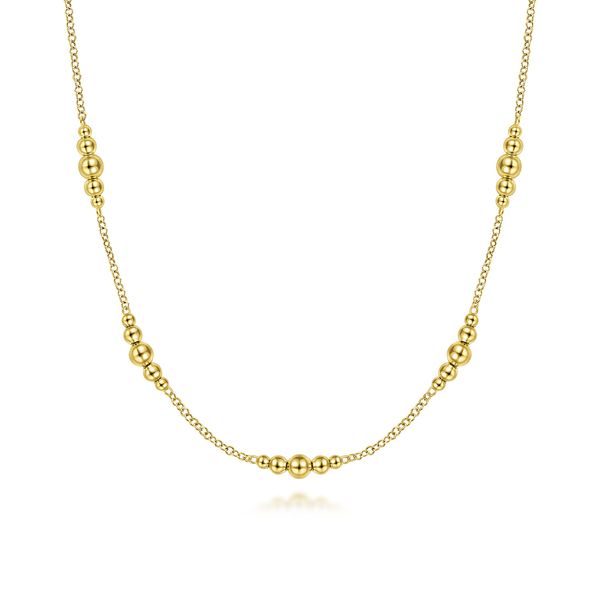 Gabriel & Co 14K Yellow Gold Graduated Bujukan Beads Station Necklace Bradley's Jewelers Jacksonville, NC