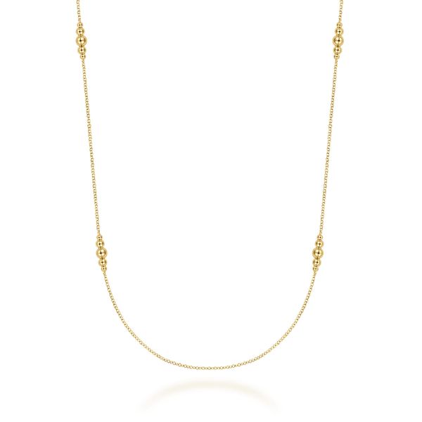 Gabriel & Co. 14K Yellow Gold Graduating Bujukan Bead Station Necklace Bradley's Jewelers Jacksonville, NC
