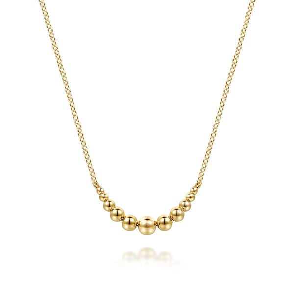 Gabriel & Co. Bujukan 14K Yellow Gold Graduating Ball Bar Necklace Bradley's Jewelers Jacksonville, NC