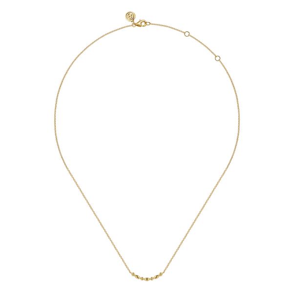 Gabriel & Co. Bujukan 14K Yellow Gold Puffy Marquise Ball Bar Necklace Image 2 Bradley's Jewelers Jacksonville, NC