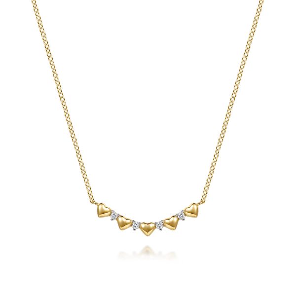 Gabriel & Co. Contemporary 14K Yellow Gold Heart Bar Necklace with 0.05 CTW Diamonds Bradley's Jewelers Jacksonville, NC