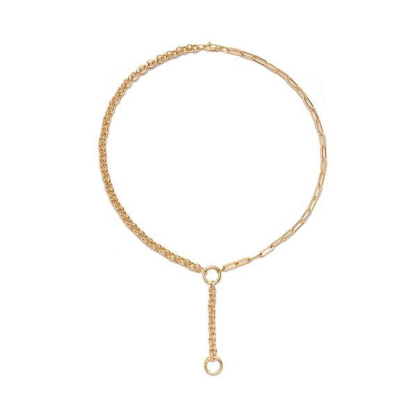 Mondrian 14K Yellow Gold Half Paperclip & Half Rolo Chain Necklace 18