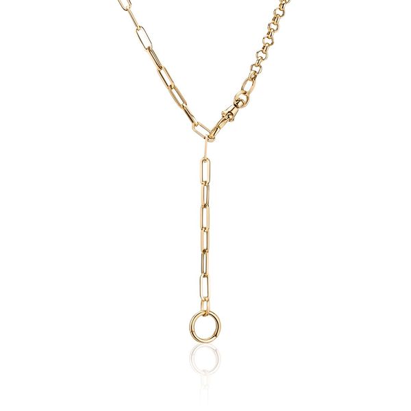 Mondrian 14K Yellow Gold Small Rounded Paperclip Chain with Swivel Lock 18