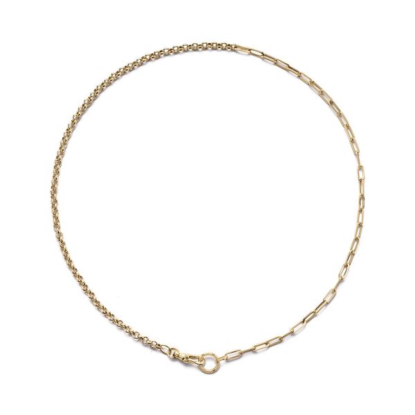 Mondrian 14K Yellow Gold Small Rounded Paperclip Chain with Swivel Lock 18