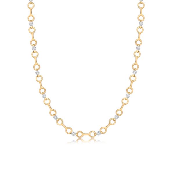 Mondrian 14K Yellow Gold Bone Chain Necklace with .45 CTW Bezel-Set Diamonds 18