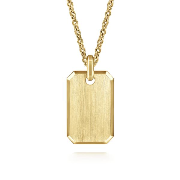 Gabriel & Co 14K Yellow Gold Dog Tag Pendant Image 3 Bradley's Jewelers Jacksonville, NC