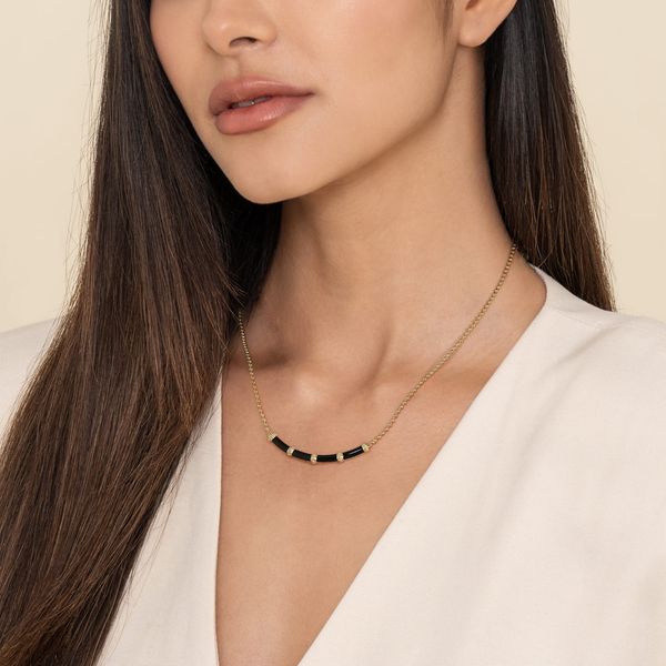 Gabriel & Co 14K Yellow Gold Bujukan Bar Necklace with Black Enamel Image 4 Bradley's Jewelers Jacksonville, NC