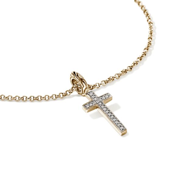 John Hardy Essentials 14K Yellow Gold Diamond Pave Cross Necklace .08CTW Image 3 Bradley's Jewelers Jacksonville, NC