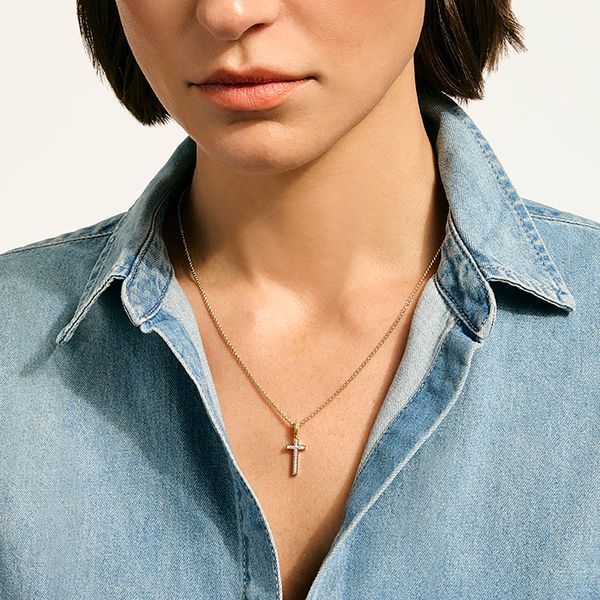 John Hardy Essentials 14K Yellow Gold Diamond Pave Cross Necklace .08CTW Image 5 Bradley's Jewelers Jacksonville, NC