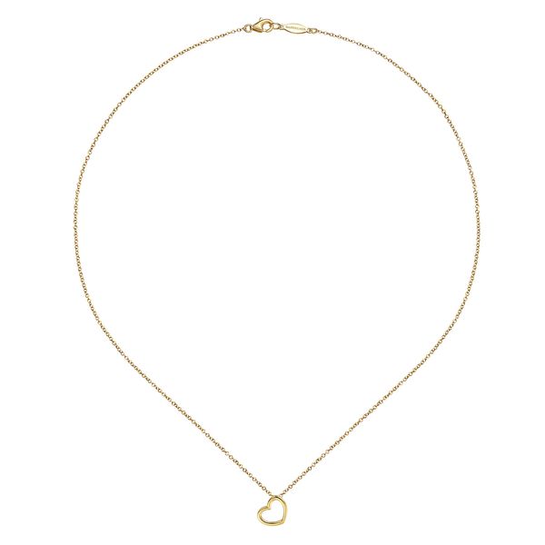 Gabriel & Co 14K Yellow Gold Tilted Heart Pendant Necklace – Contemporary Collection Image 2 Bradley's Jewelers Jacksonville, NC