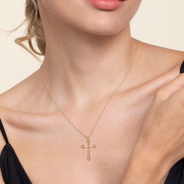 Gabriel & Co 14K Yellow Gold Bujukan 24mm Cross Necklace – Bujukan Collection Image 3 Bradley's Jewelers Jacksonville, NC