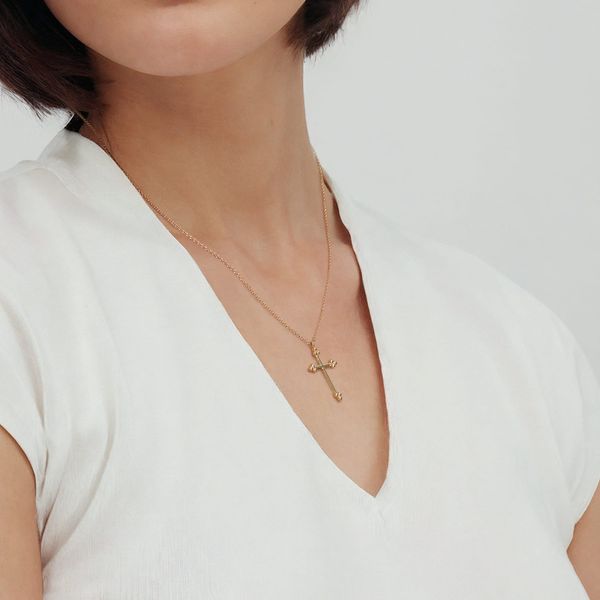 Gabriel & Co 14K Yellow Gold Bujukan 24mm Cross Necklace – Bujukan Collection Image 4 Bradley's Jewelers Jacksonville, NC