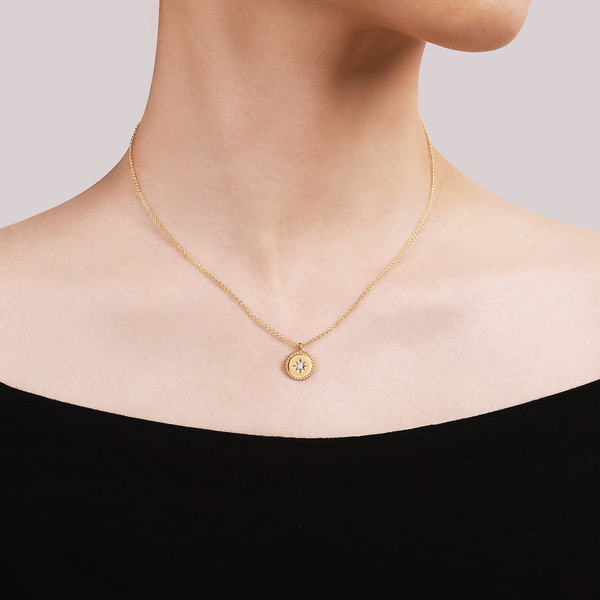 Gabriel & Co 14K Yellow Gold Bujukan Medallion Necklace with Starburst Diamond Center Image 3 Bradley's Jewelers Jacksonville, NC