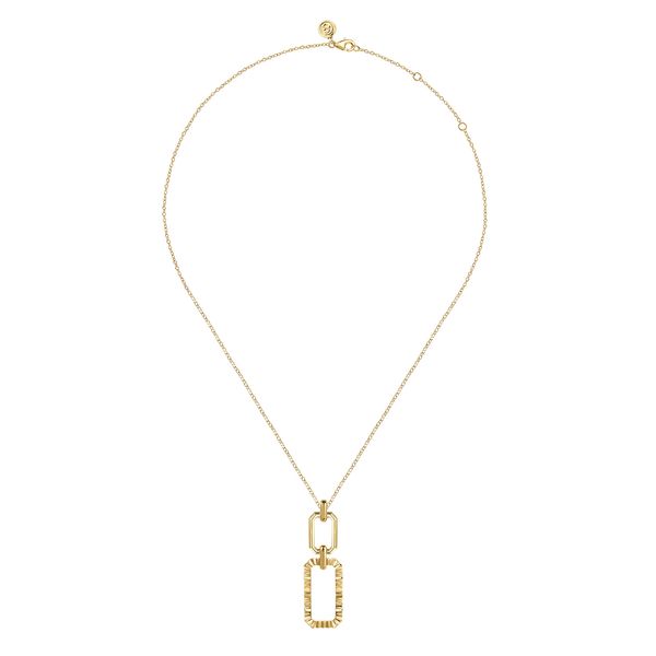 Gabriel & Co 14K Yellow Gold Diamond Cut Link Pendant – Contemporary Collection Image 2 Bradley's Jewelers Jacksonville, NC