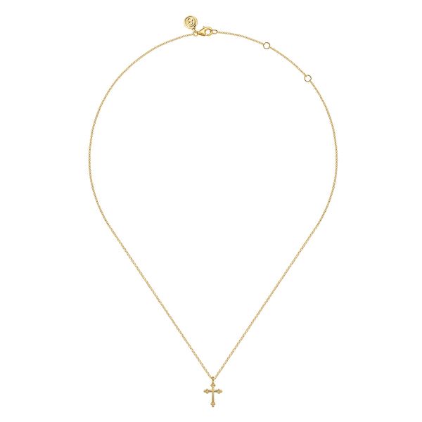 Gabriel & Co 14K Yellow Gold Bujukan 12mm Cross Necklace Image 2 Bradley's Jewelers Jacksonville, NC