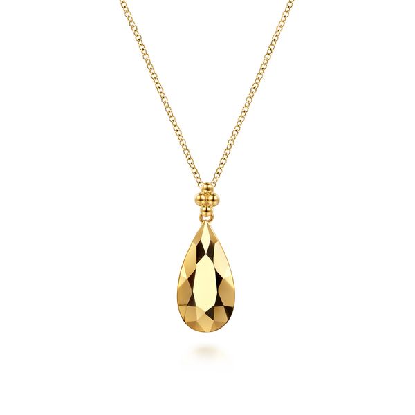 Gabriel & Co. 14K Yellow Gold Bujukan Teardrop Pendant Necklace Bradley's Jewelers Jacksonville, NC