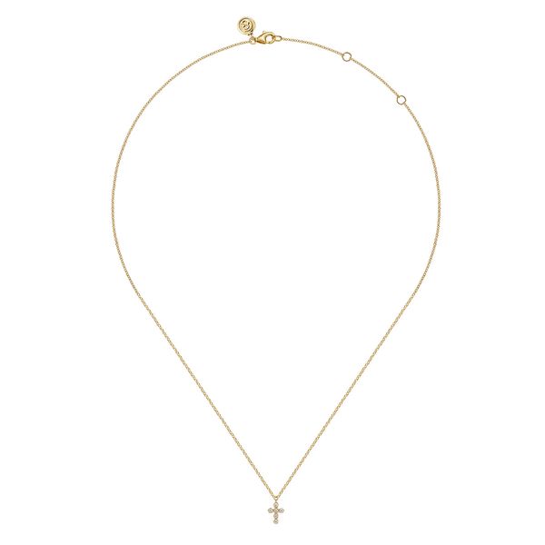 Gabriel & Co. Contemporary 14K Yellow Gold Diamond Cross Pendant Necklace with 0.06 CTW Diamonds Image 2 Bradley's Jewelers Jacksonville, NC