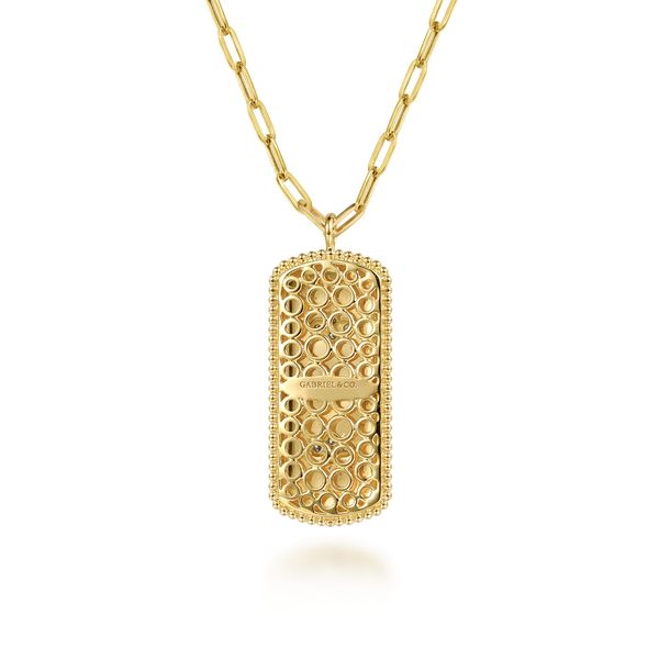 Gabriel & Co. Bujukan 14K Yellow Gold 0.11 CTW Diamond Dog Tag Pendant Necklace with Blue, Dusk Blue & White Enamel Image 2 Bradley's Jewelers Jacksonville, NC
