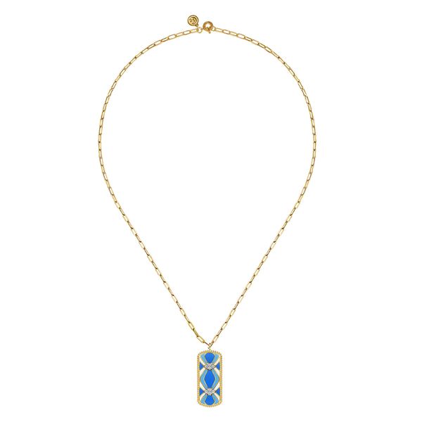 Gabriel & Co. Bujukan 14K Yellow Gold 0.11 CTW Diamond Dog Tag Pendant Necklace with Blue, Dusk Blue & White Enamel Image 3 Bradley's Jewelers Jacksonville, NC