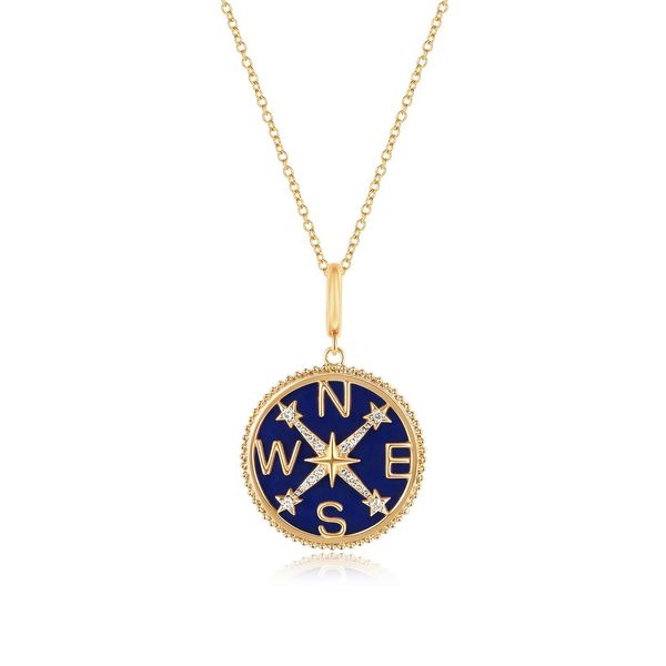 Mondrian 14K Yellow Gold .10 CTW Diamond Accent Compass Disc Pendant Image 2 Bradley's Jewelers Jacksonville, NC
