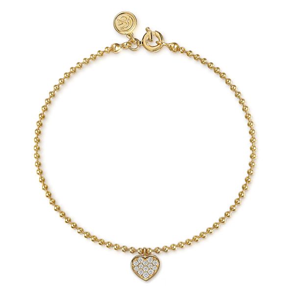 Gabriel & Co 14K Yellow Gold White Sapphire Heart Dangle Bujukan Bracelet – 7