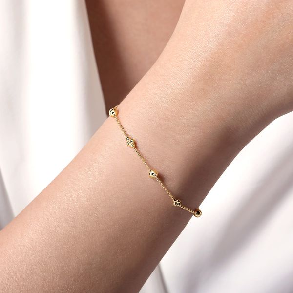 Gabriel & Co 14K Yellow Gold Bujukan Beads Station Bracelet Image 3 Bradley's Jewelers Jacksonville, NC