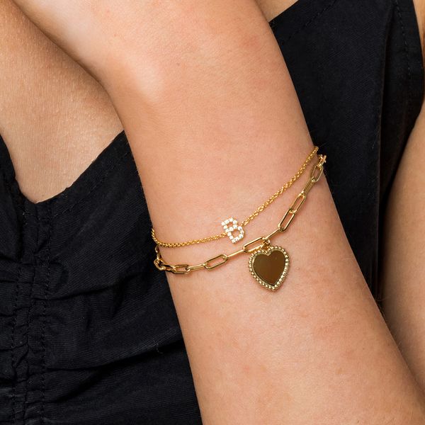 Gabriel & Co 14K Yellow Gold Paperclip Chain Bracelet with Bujukan Framed Heart Charm Image 3 Bradley's Jewelers Jacksonville, NC