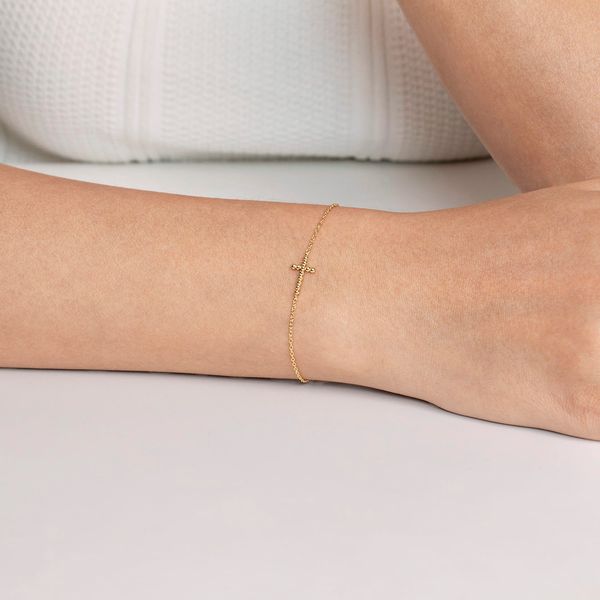 Gabriel & Co 14K Yellow Gold Bujukan Cross Charm Bracelet Image 4 Bradley's Jewelers Jacksonville, NC