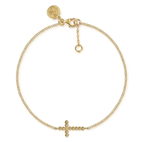 Gabriel & Co 14K Yellow Gold Bujukan Cross Charm Bracelet Bradley's Jewelers Jacksonville, NC