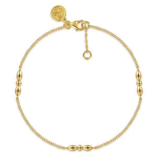 Gabriel & Co. 14K Yellow Gold Bujukan Ball & Puffy Marquise Station Bracelet Bradley's Jewelers Jacksonville, NC