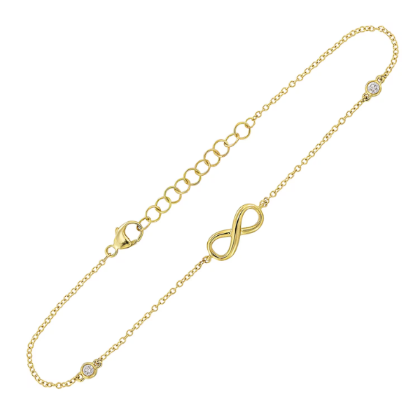 14K Yellow Gold .05 CTW Diamond Station Infinity Chain Bracelet Bradley's Jewelers Jacksonville, NC