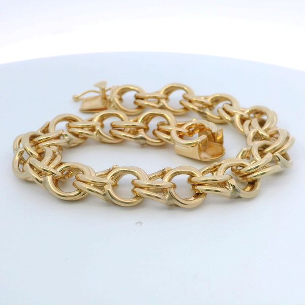 14K Yellow Gold 12mm Solid Charm Bracelet 8 Inch Bradley's Jewelers Jacksonville, NC