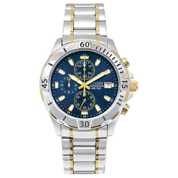 Citizen Quartz Chronograph Two-Tone Blue Dial Watch 41mm Bradley's Jewelers Jacksonville, NC