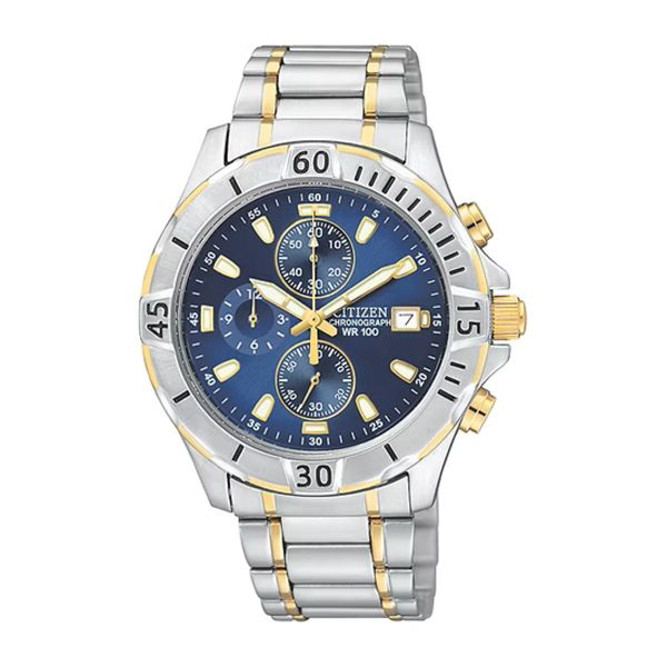 Citizen Quartz Chronograph Two-Tone Blue Dial Watch 41mm Bradley's Jewelers Jacksonville, NC