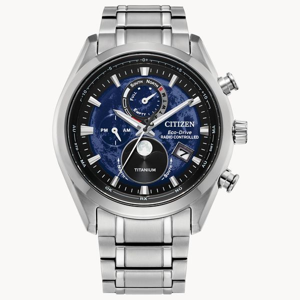 Citizen Tsuki-yomi A-T Moonphase Super Titanium Watch Blue Dial 43mm Bradley's Jewelers Jacksonville, NC