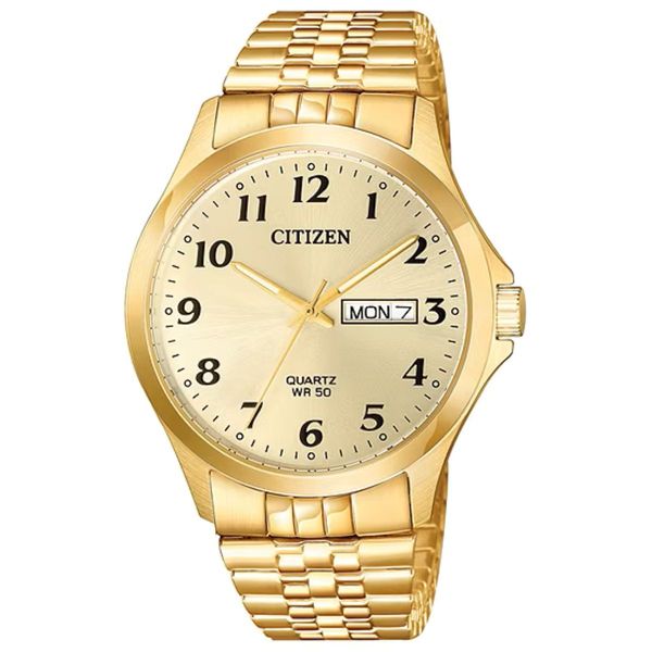 Citizen Men’s Quartz Gold-Tone Watch | Champagne Dial Day-Date Expansion Bracelet Bradley's Jewelers Jacksonville, NC
