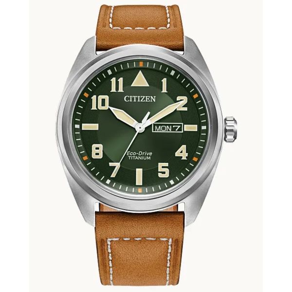 Citizen Garrison Super Titanium Green Dial Eco-Drive Watch Bradley's Jewelers Jacksonville, NC