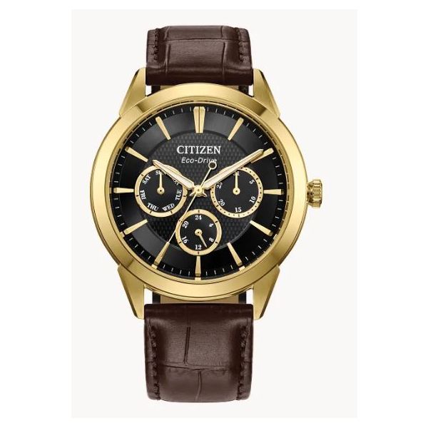 Citizen Rolan Eco-Drive Gold Tone Leather Strap Watch 40mm Bradley's Jewelers Jacksonville, NC