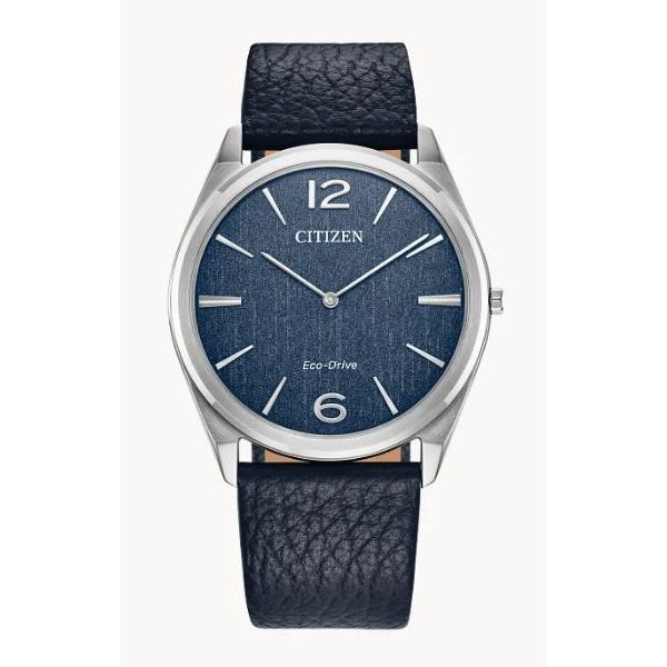 Citizen Eco-Drive Stainless Steel Watch with Blue Leather Strap Bradley's Jewelers Jacksonville, NC