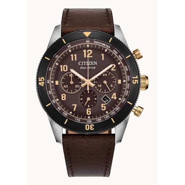 Citizen Terra Force Eco-Drive Chronograph Stainless Steel Watch with Leather Strap Bradley's Jewelers Jacksonville, NC