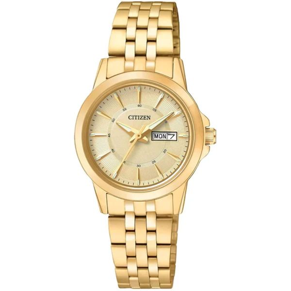Citizen Ladies Quartz Gold-Tone Watch | Champagne Dial Day-Date Bradley's Jewelers Jacksonville, NC