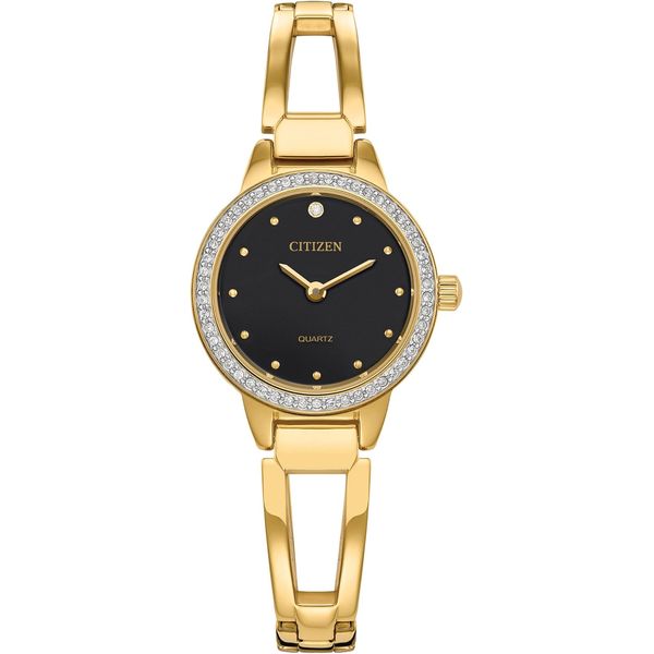 Citizen Ladies Quartz Watch | Black Dial Gold-Tone Stainless Steel Crystals Bradley's Jewelers Jacksonville, NC