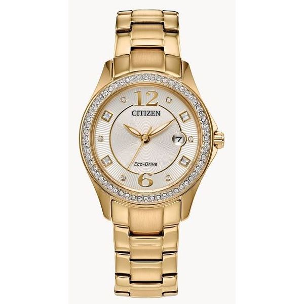 Citizen Eco-Drive Crystal Gold Tone Champagne Dial Watch Bradley's Jewelers Jacksonville, NC