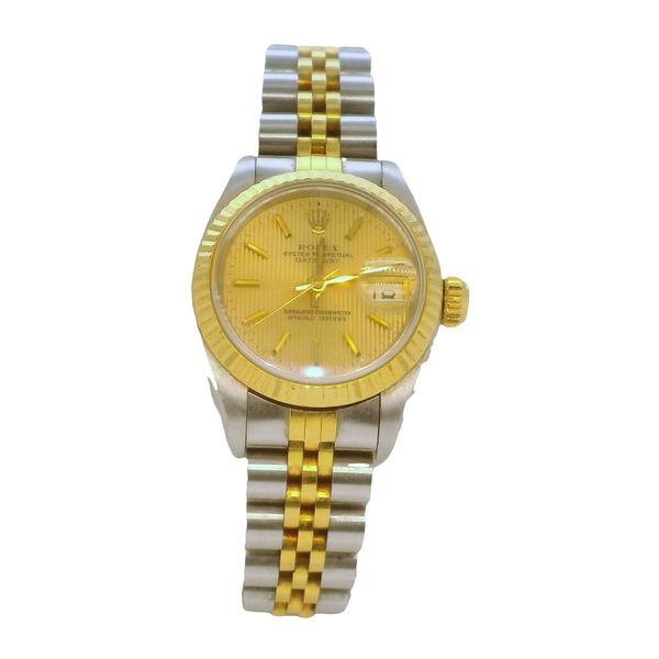 Pre-Owned Rolex Ladies Datejust 69173 Stainless Steel & 18K Gold Champagne Dial Jubilee Bracelet Bradley's Jewelers Jacksonville, NC