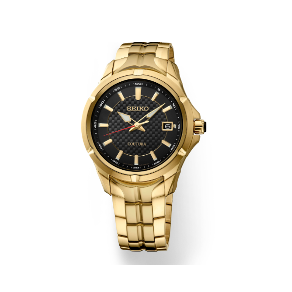 Seiko Coutura Men's Gold-Tone Stainless Steel Watch 41mm Black Dial SUR566 Bradley's Jewelers Jacksonville, NC