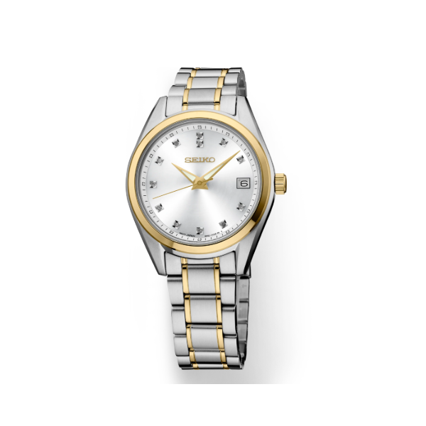 Seiko Diamond Collection Women's Two-Tone Watch 32mm Silver Dial SUR582 Bradley's Jewelers Jacksonville, NC